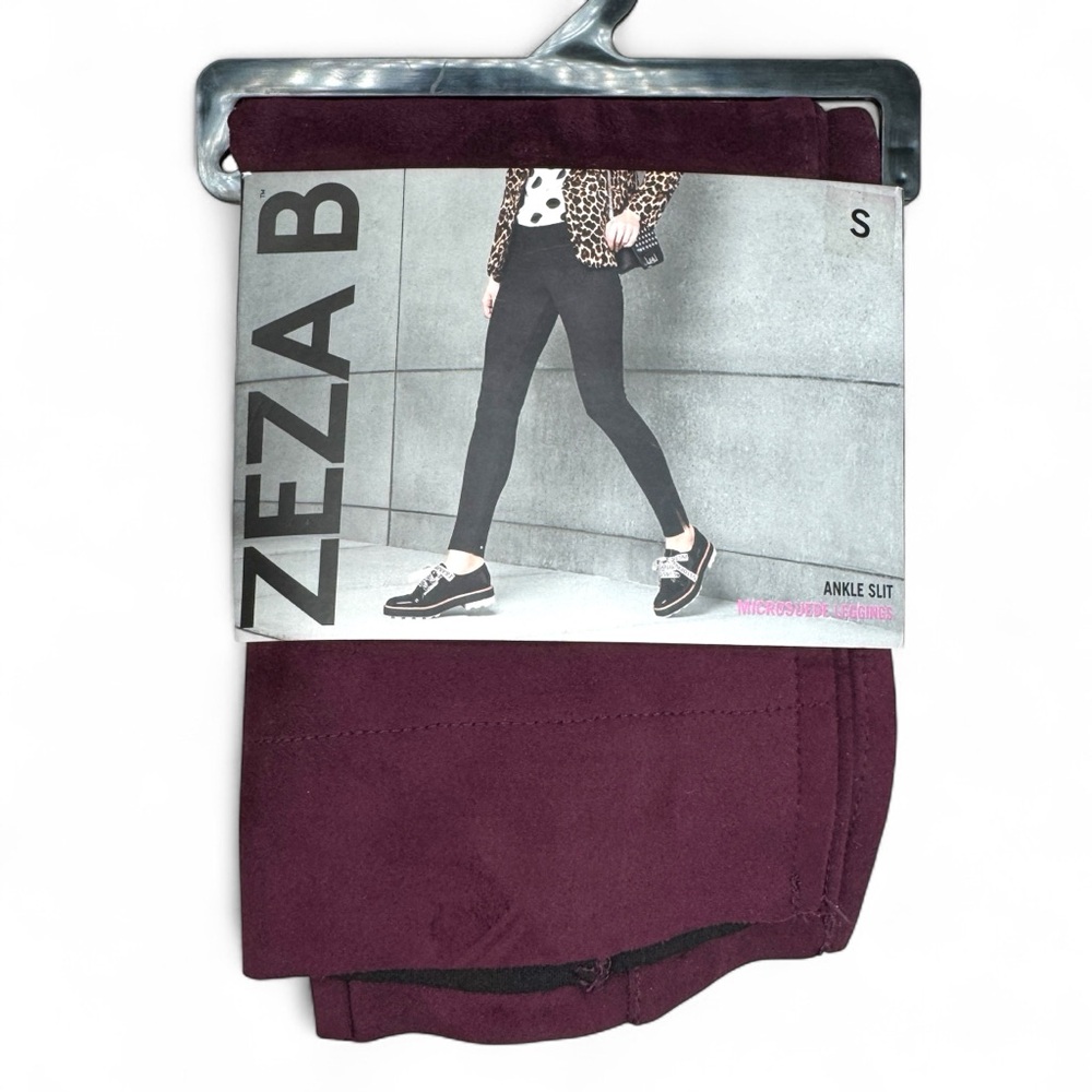 Hue ZEZA B Ankle Slit Microsuede Leggings‎ Womens Size S Currant Red NEW